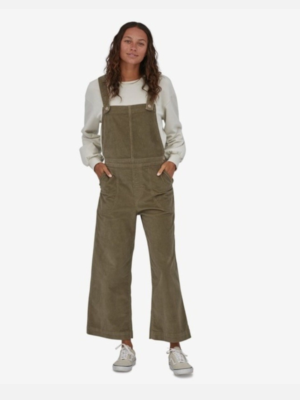 Patagonia Sage Khaki Corduroy Stand Up Cropped Overalls